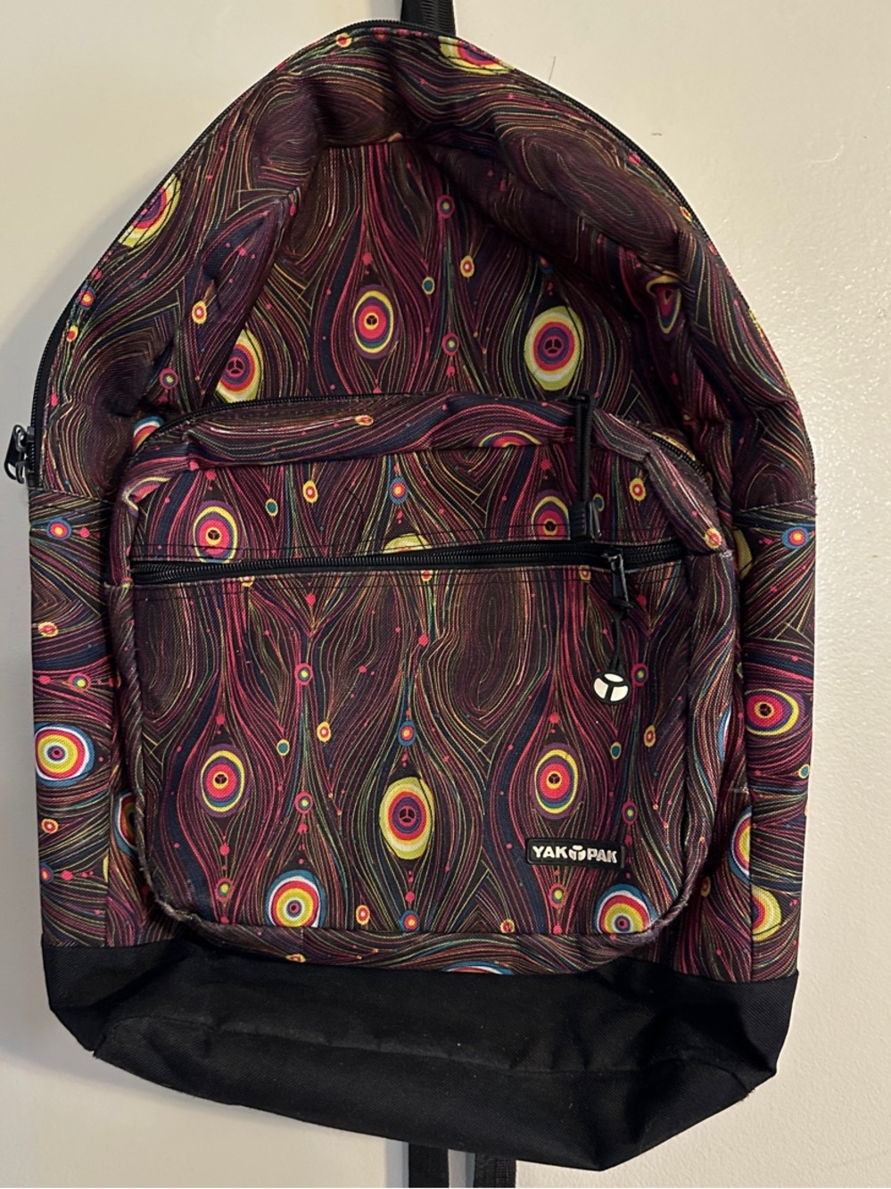Kids Yak Pak Black Backpack with Multicolor Peacock-Eye Pattern